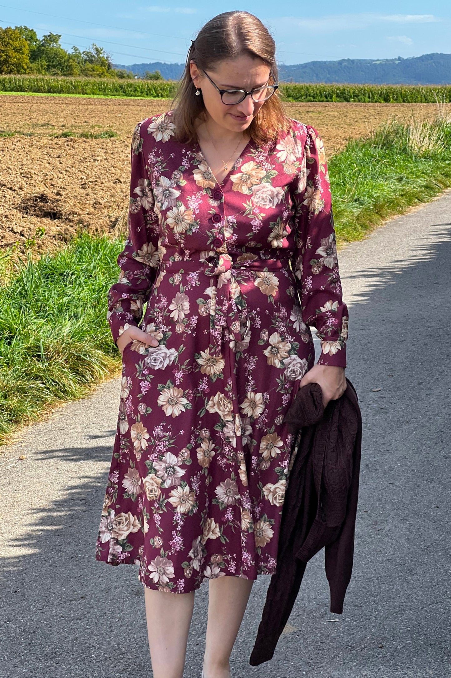 Magnolia Dress Crepe, Renoir Burgundy