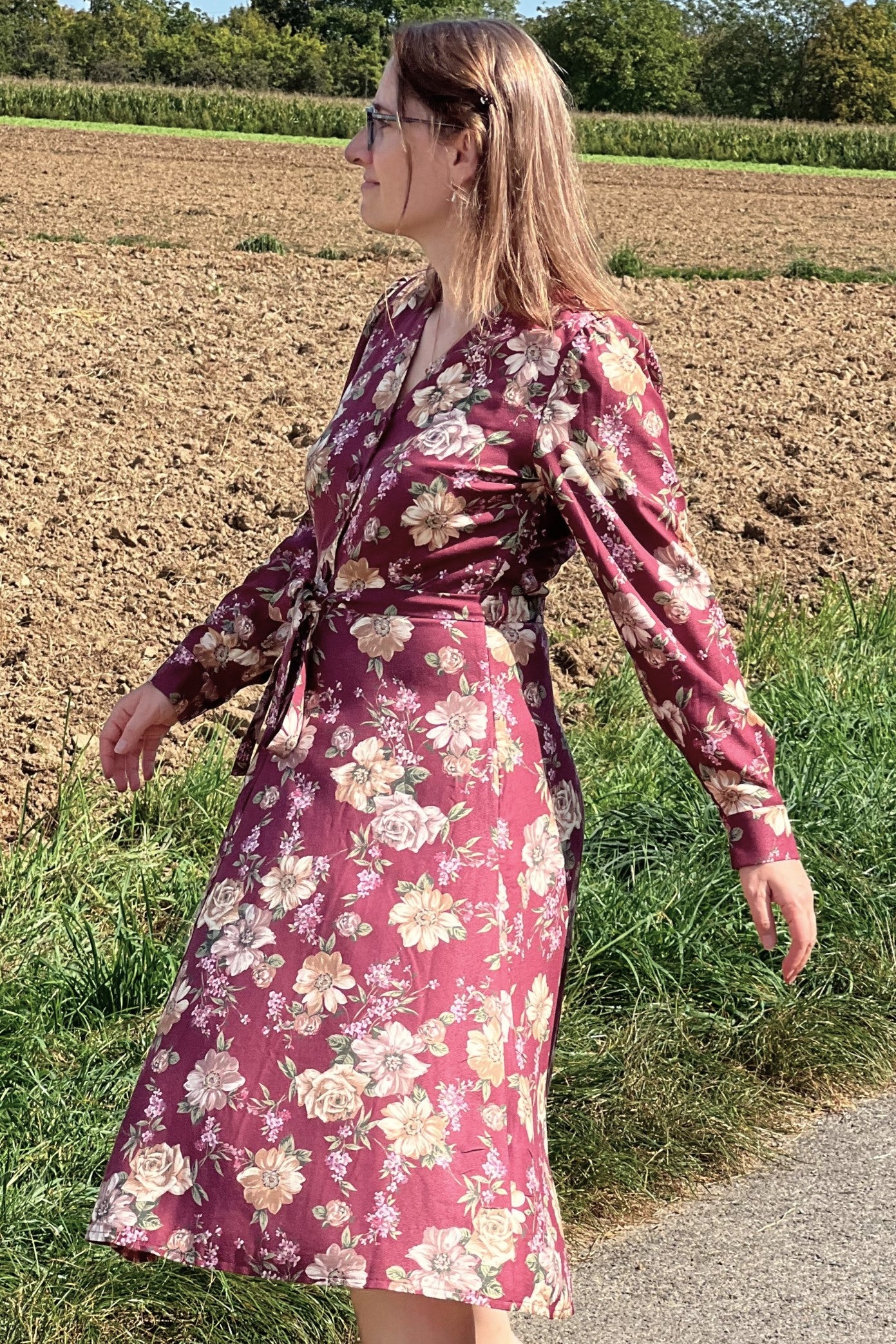 Magnolia Dress Crepe, Renoir Burgundy