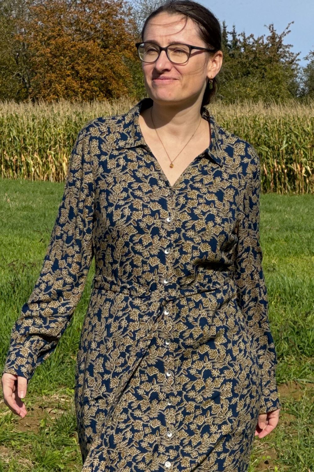 Trailing Floral Shirt Dress, Khaki
