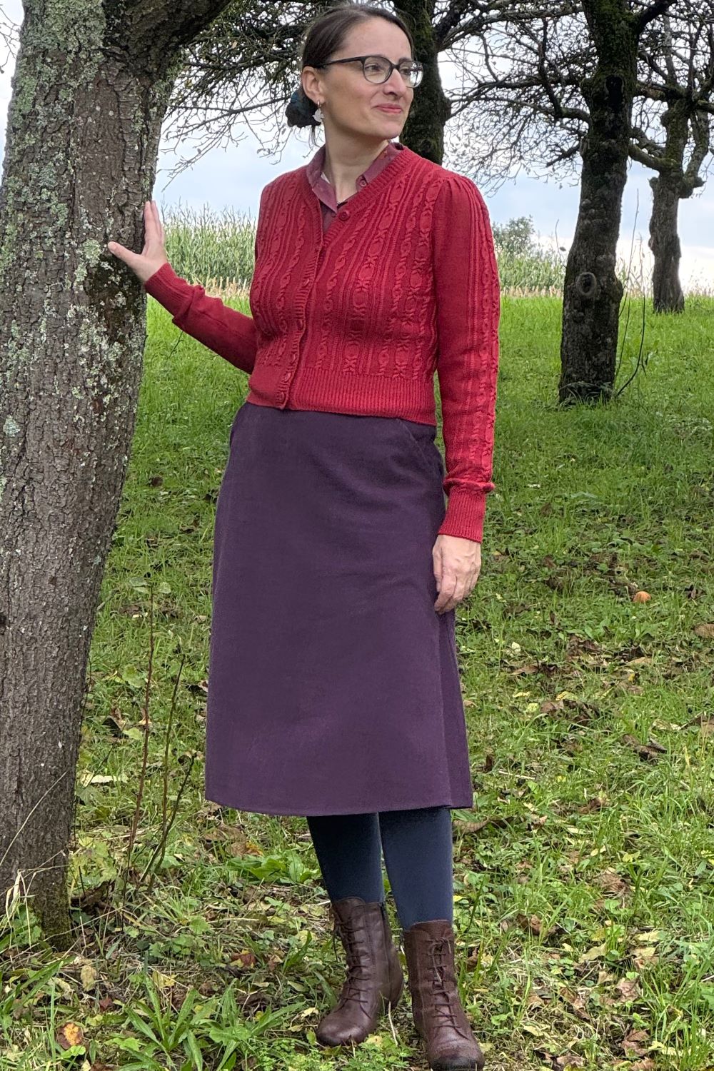 The Ice Skater Cardigan, Pomegranate Wool