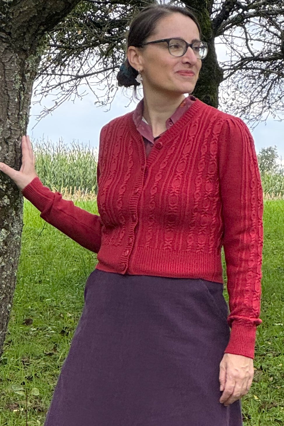 The Ice Skater Cardigan, Pomegranate Wool