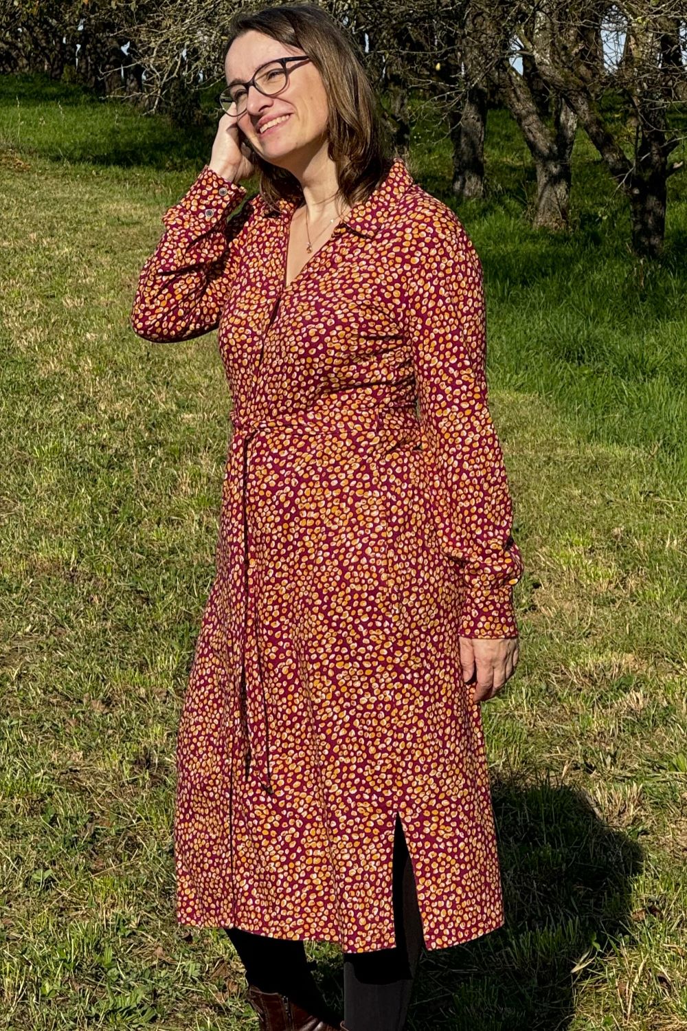 Dotty Shirt Dress, Cranberry