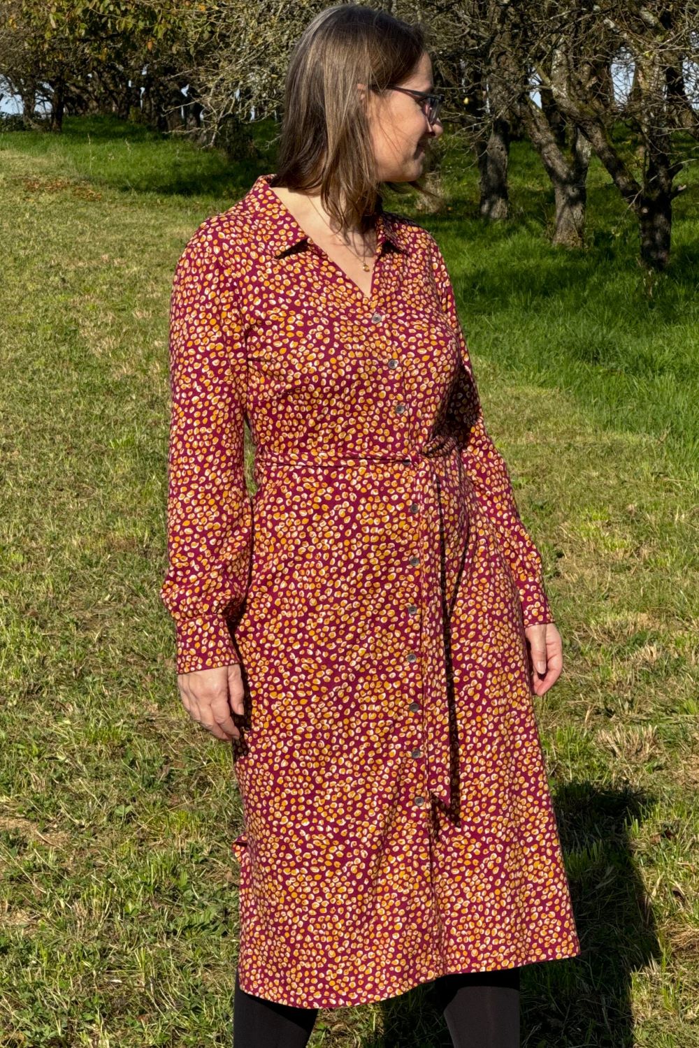 Dotty Shirt Dress, Cranberry