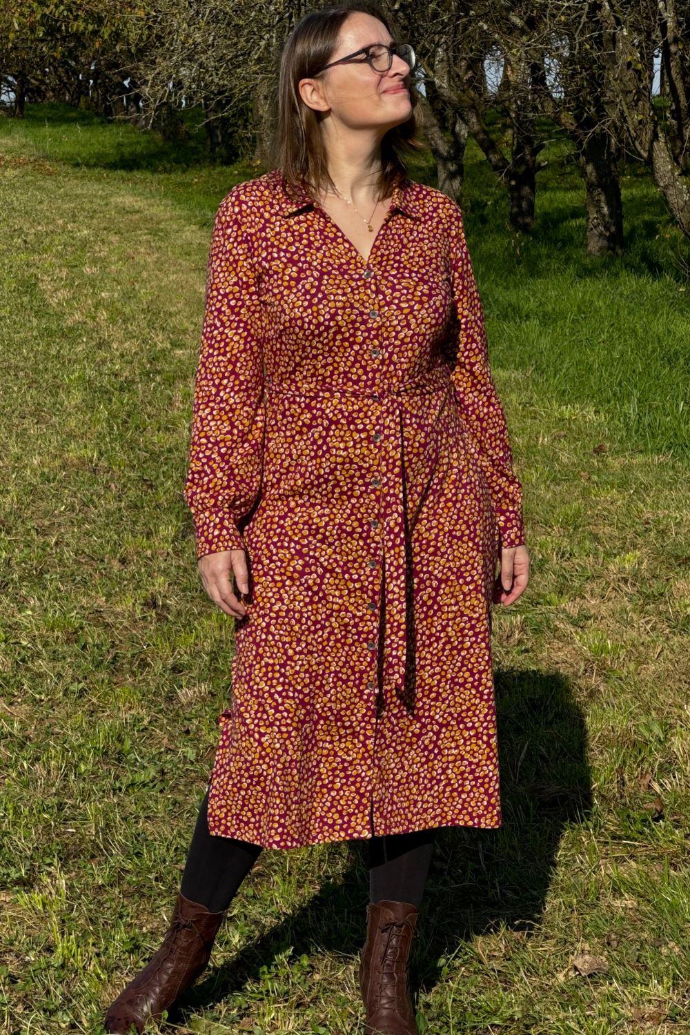 Dotty Shirt Dress, Cranberry