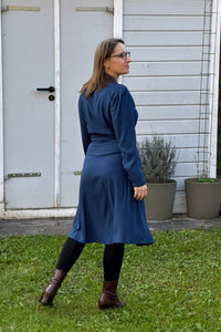 Blusenkleid mit Kragen, Navy Dobby