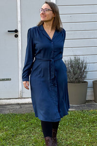 Blusenkleid mit Kragen, Navy Dobby