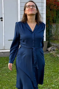 Blusenkleid mit Kragen, Navy Dobby