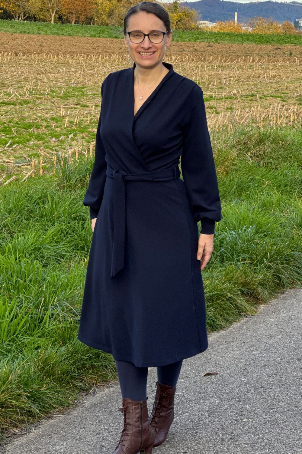 Cross Over Dress, Navy Jersey Crepe