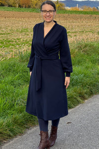 Cross Over Dress, Navy Jersey Crepe
