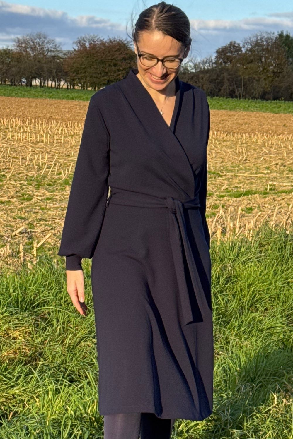 Cross Over Dress, Navy Jersey Crepe