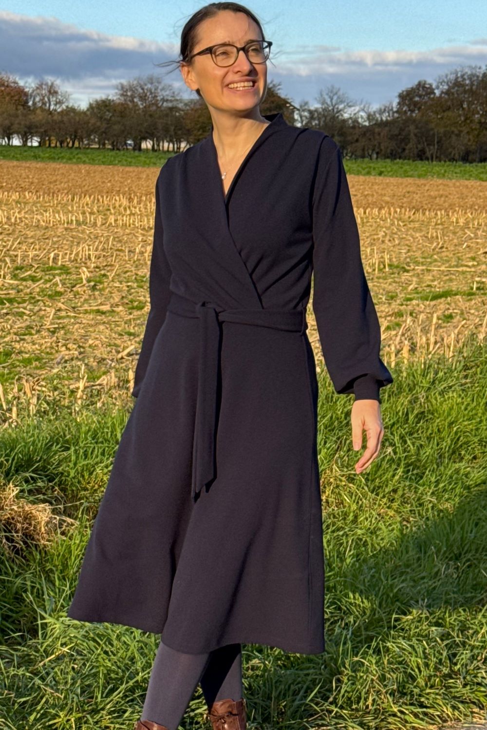 Cross Over Dress, Navy Jersey Crepe