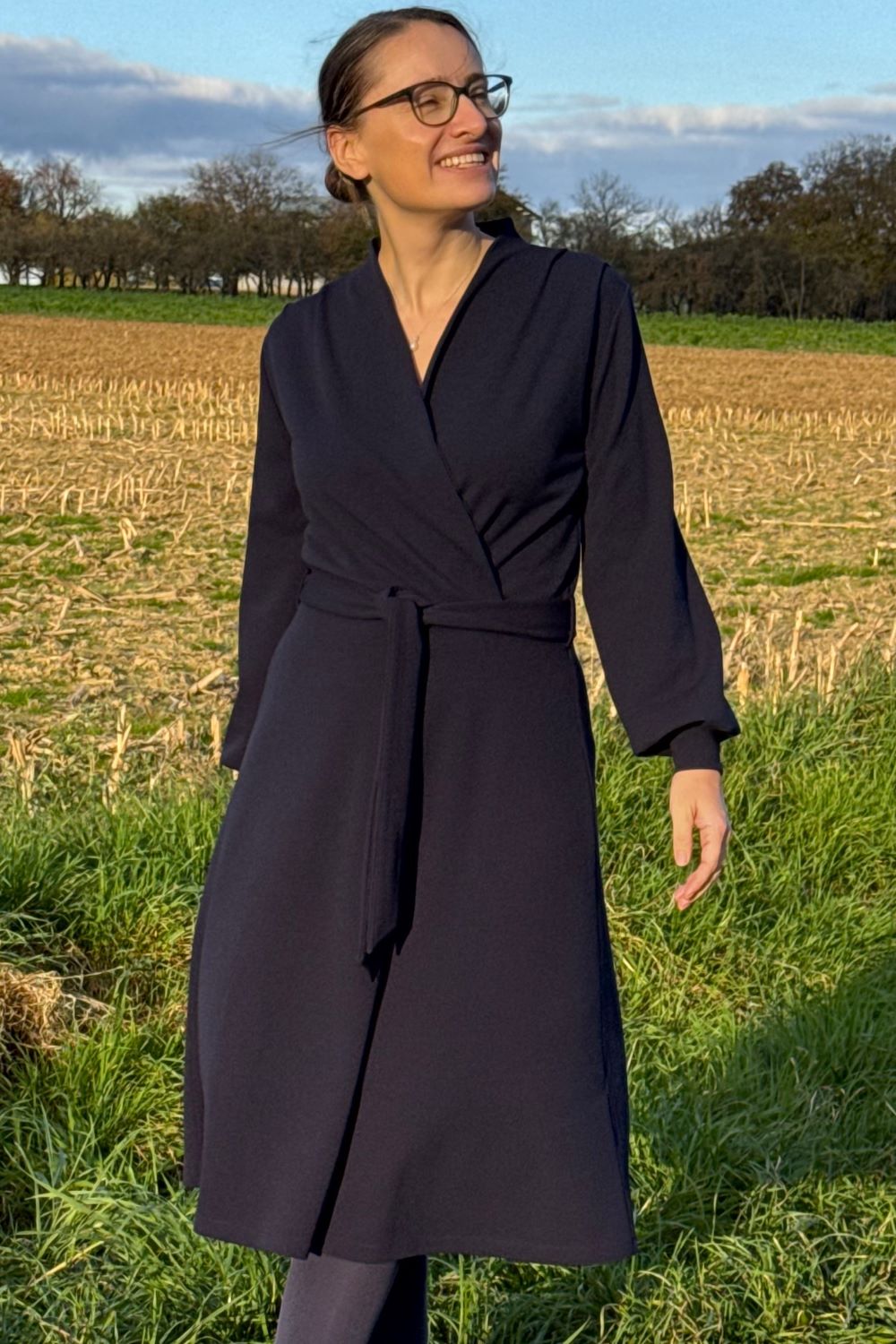 Cross Over Dress, Navy Jersey Crepe