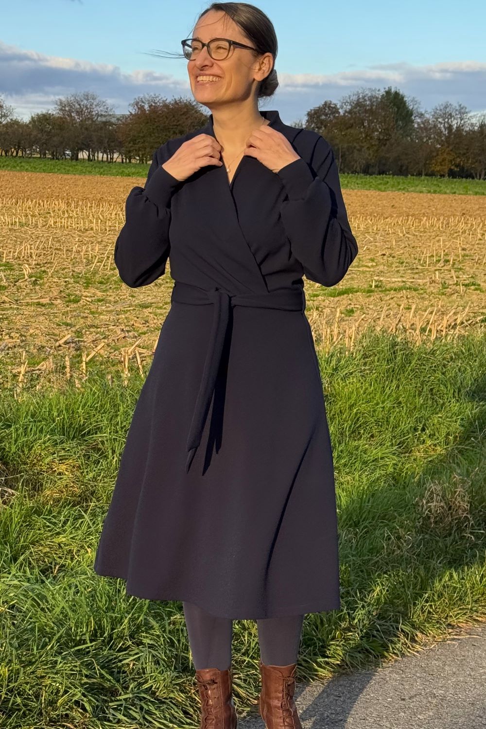 Cross Over Dress, Navy Jersey Crepe