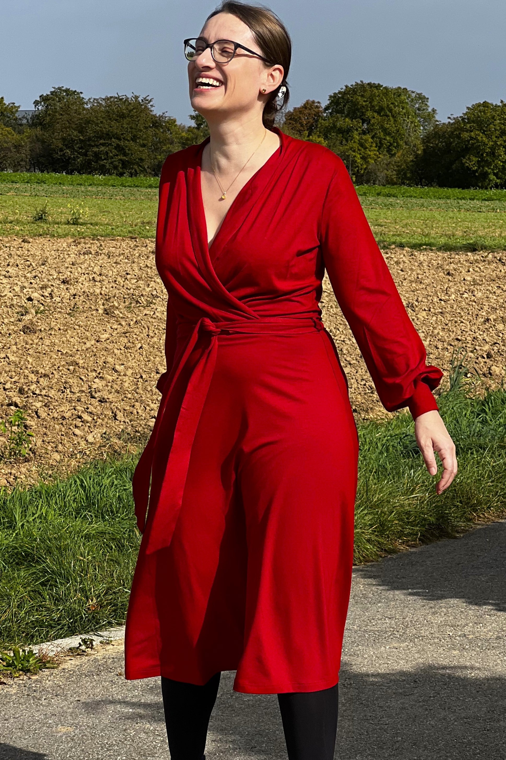 Cross Over Dress Tricot Deluxe, Deep Red