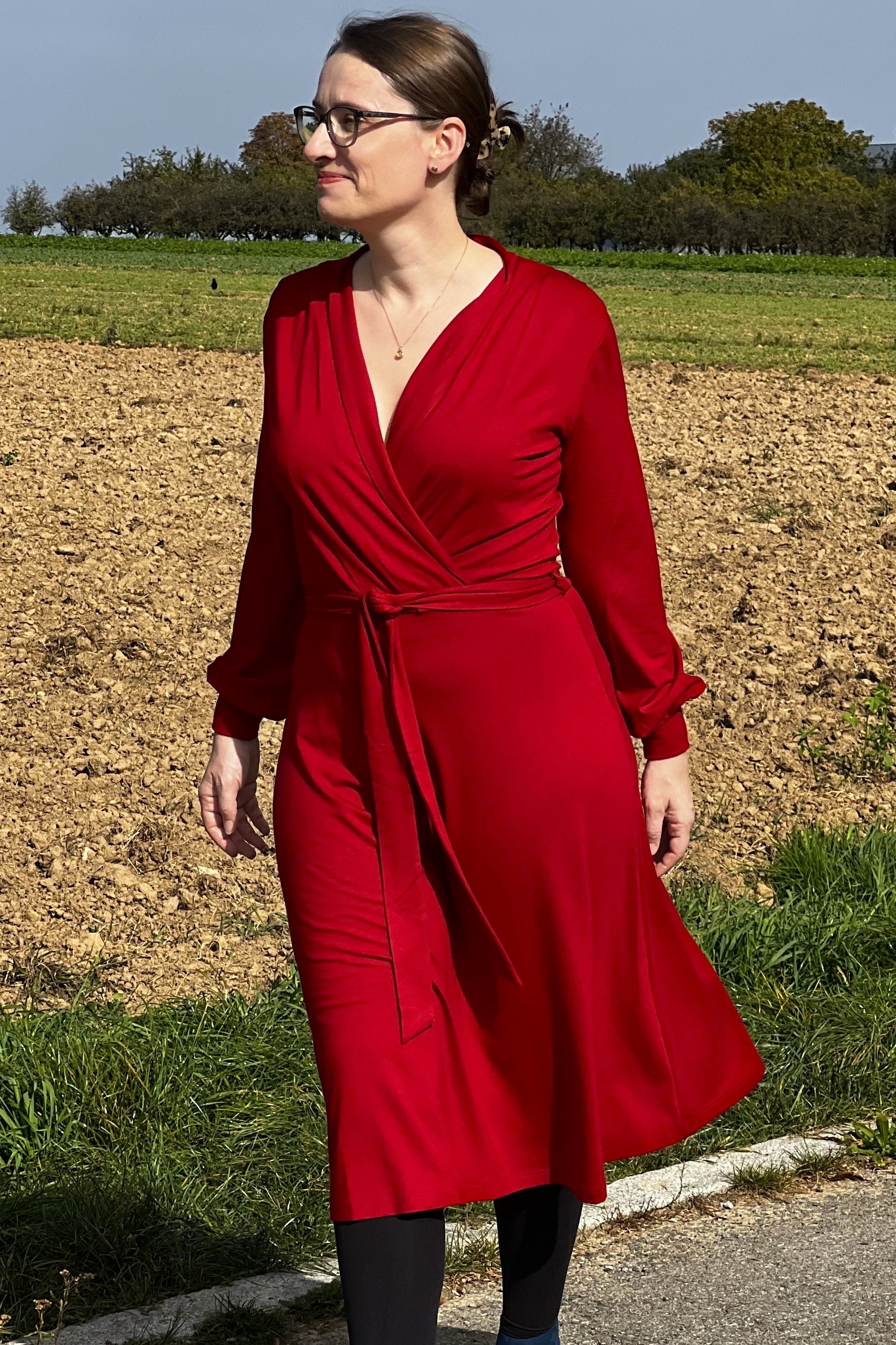 Cross Over Dress Tricot Deluxe, Deep Red
