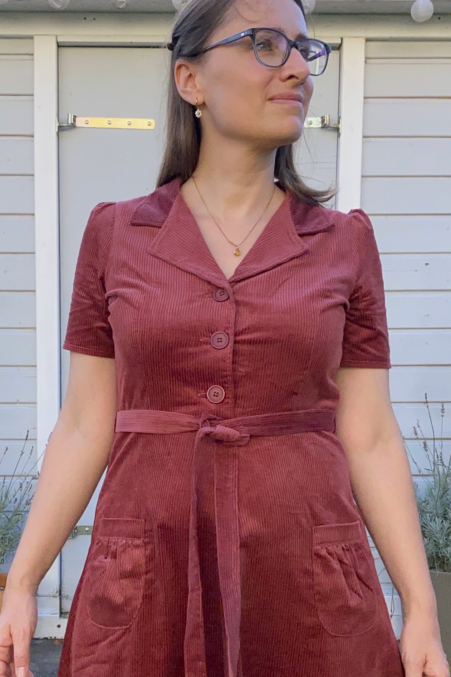 Revers Kordkleid Midi, Marsala