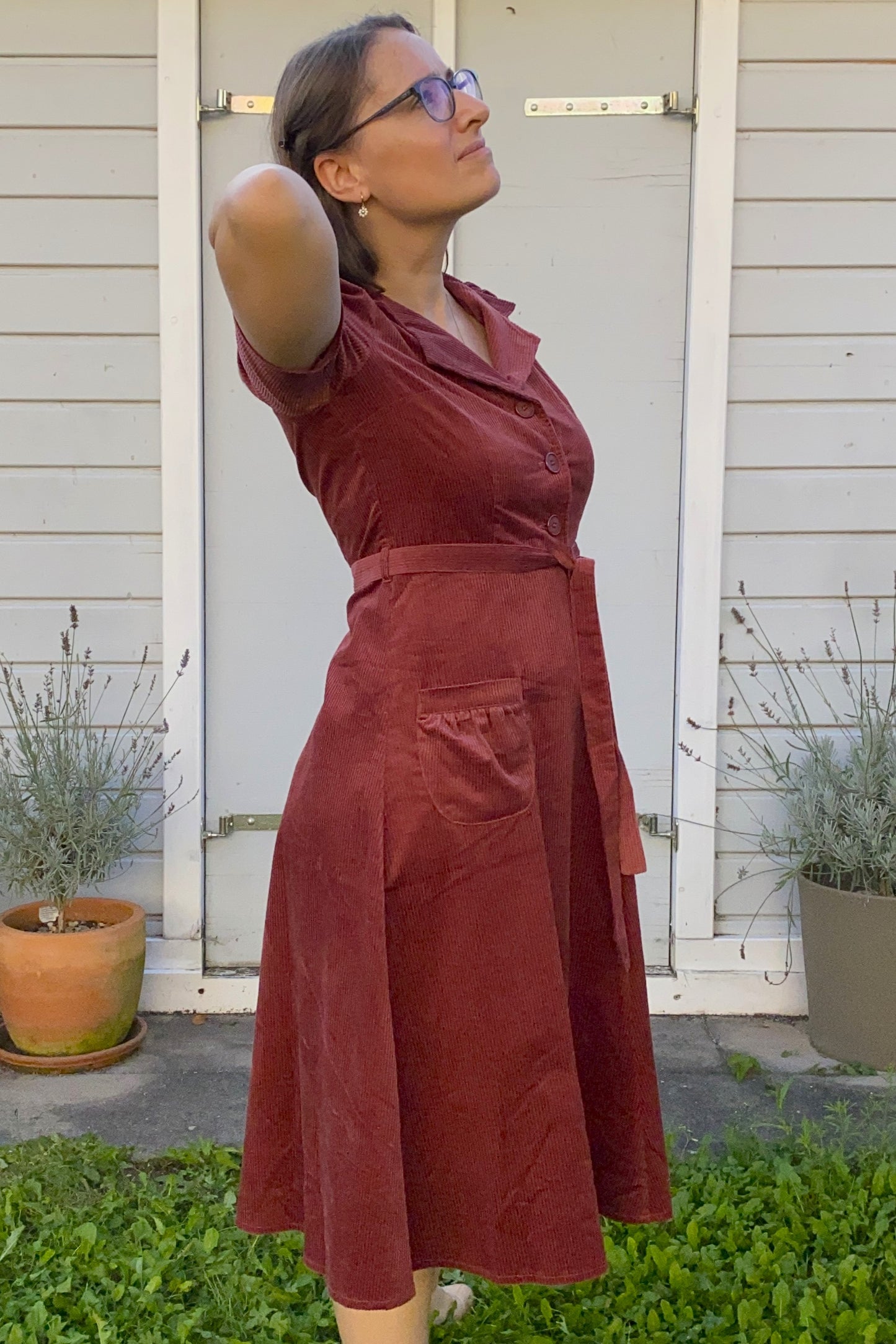 Revers Kordkleid Midi, Marsala