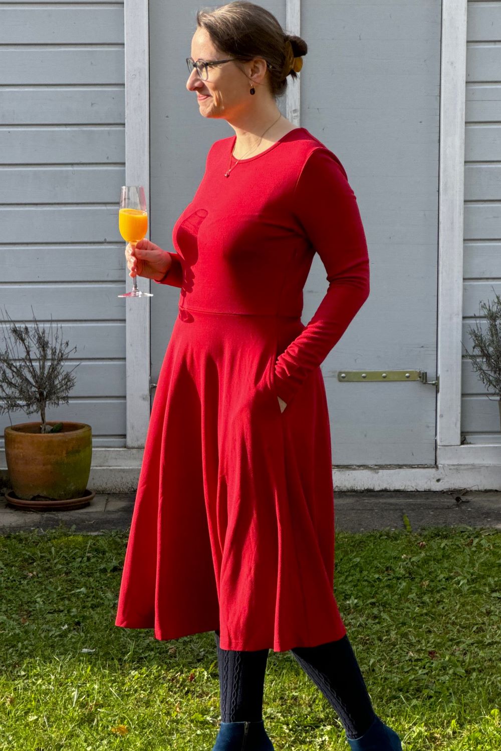 tailliertes Kleid Midi, Rhythmic Red