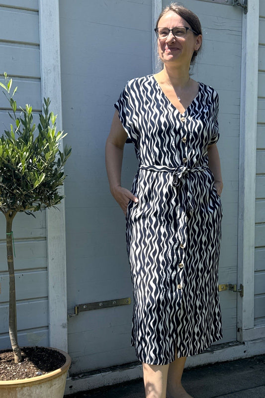 Midikleid Viskose V-Neck Shirt Dress, Navy/weiß