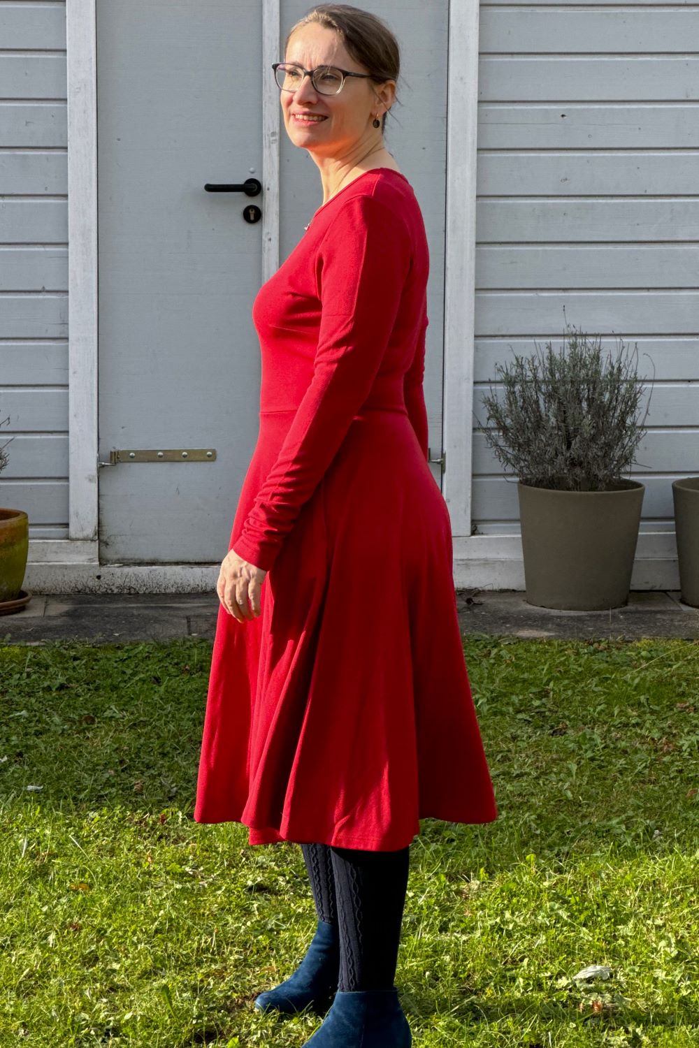 tailliertes Kleid Midi, Rhythmic Red