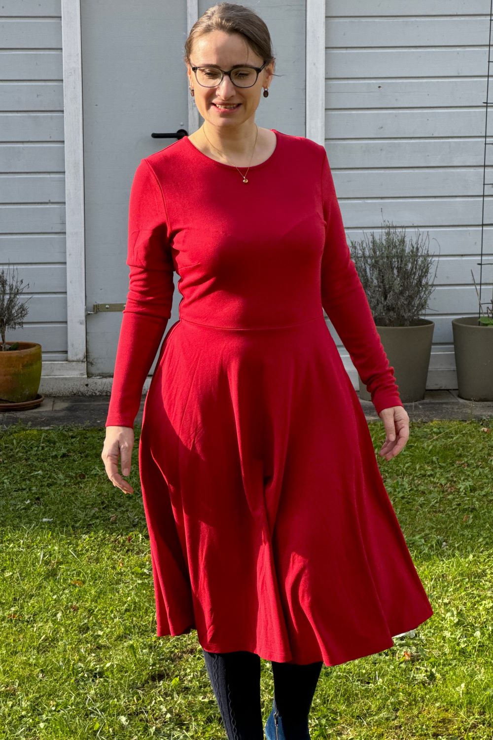 tailliertes Kleid Midi, Rhythmic Red