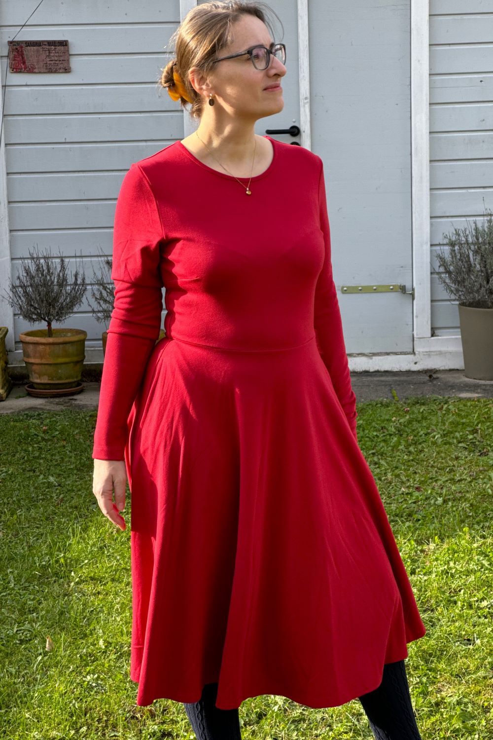 tailliertes Kleid Midi, Rhythmic Red