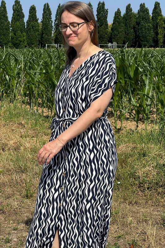 Midikleid Viskose V-Neck Shirt Dress, Navy/weiß