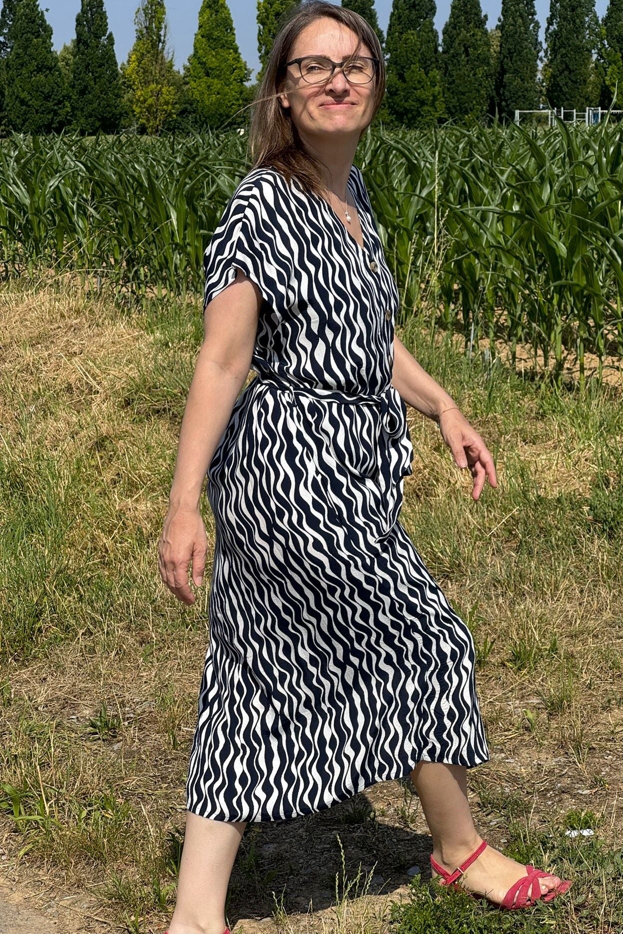 Midikleid Viskose V-Neck Shirt Dress, Navy/weiß