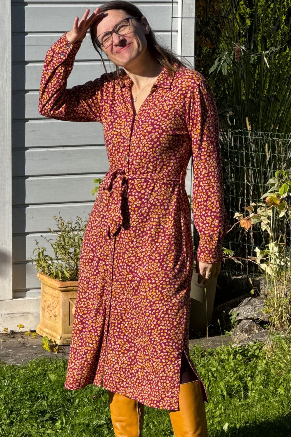 Dotty Shirt Dress, Cranberry