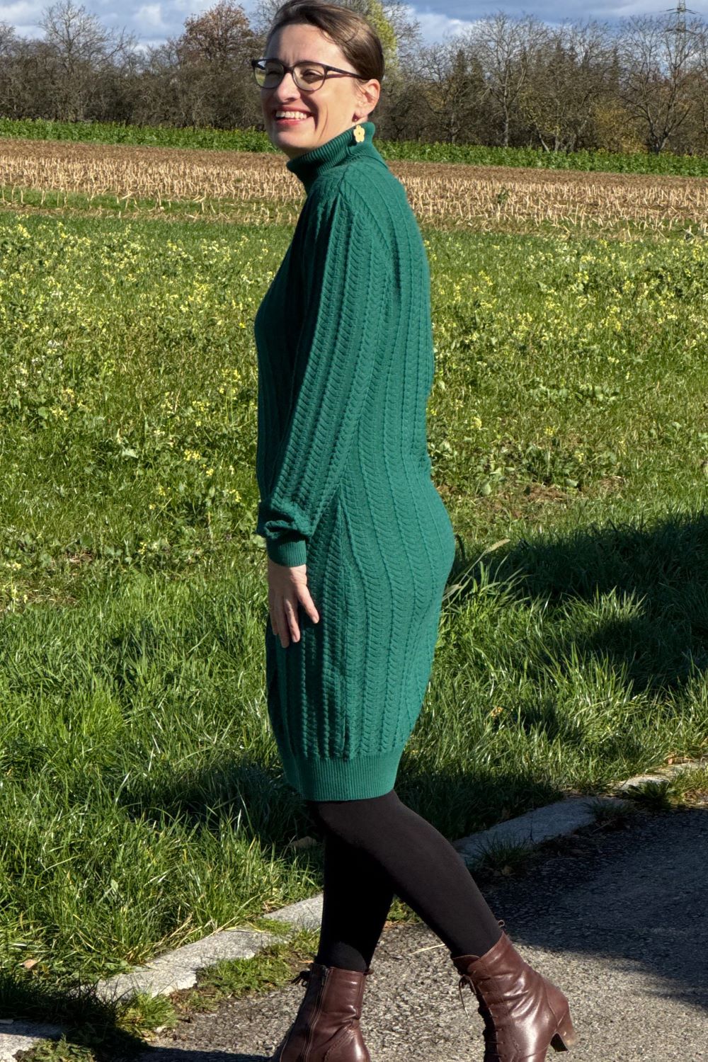 Strickkleid mit Rollkragen, Grün