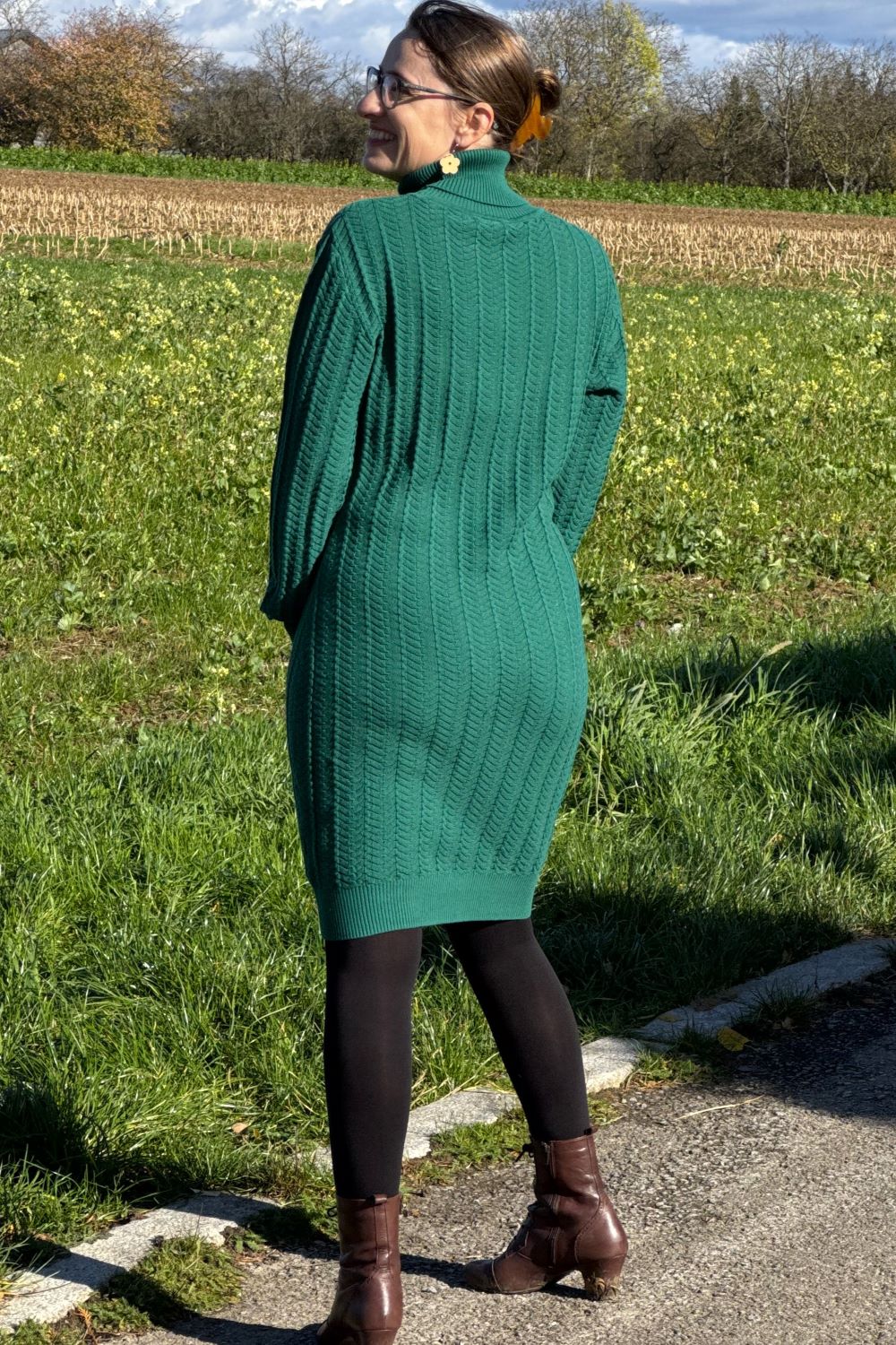 Strickkleid mit Rollkragen, Grün