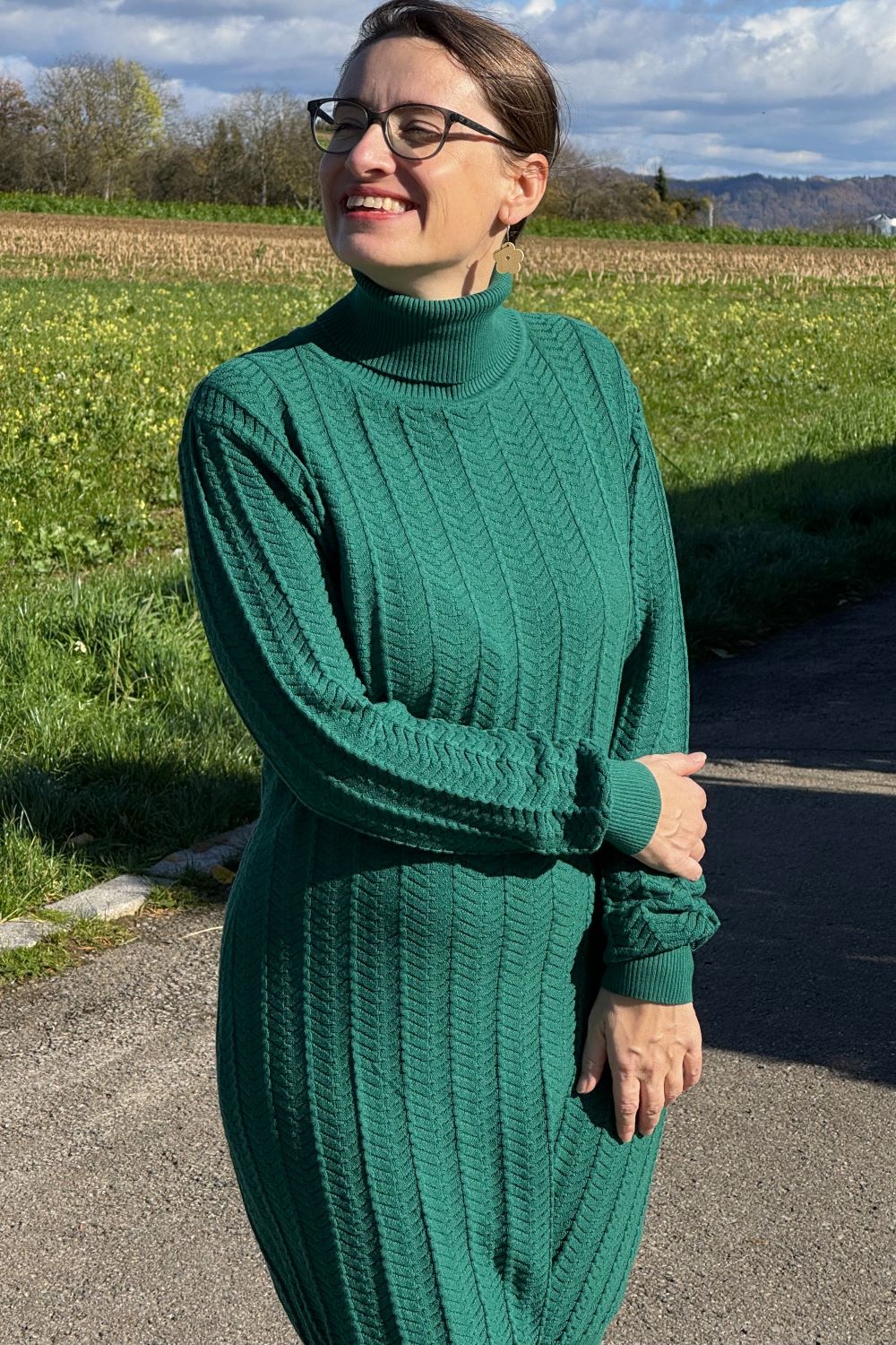 Strickkleid mit Rollkragen, Grün
