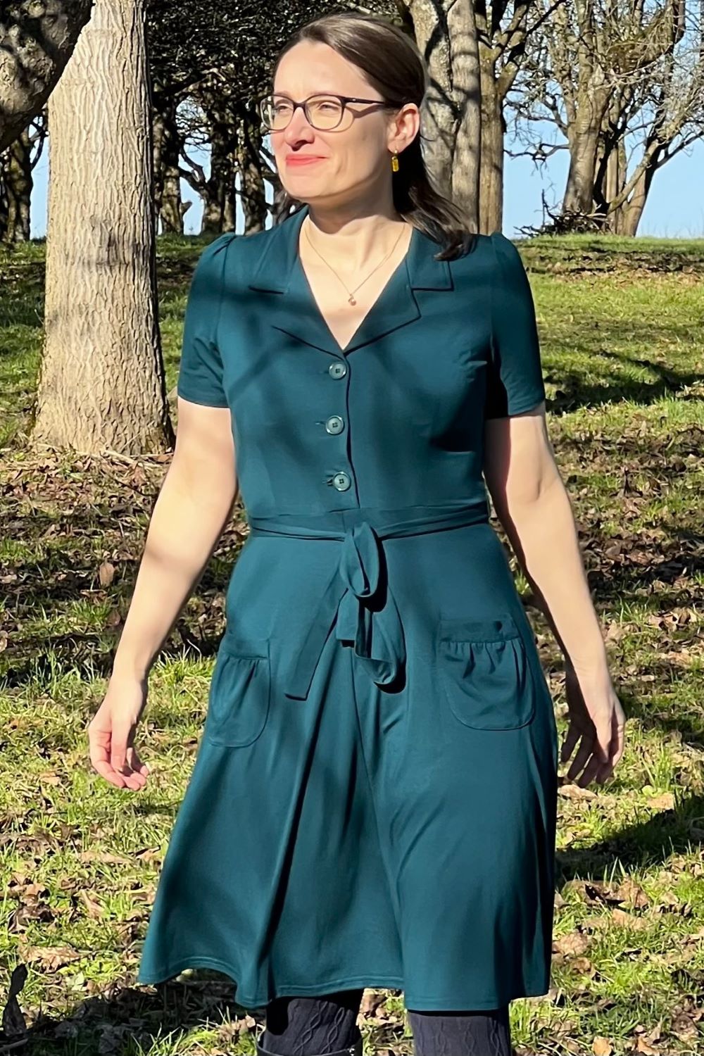 Revers Dress Tricot Deluxe, Petrolgrün