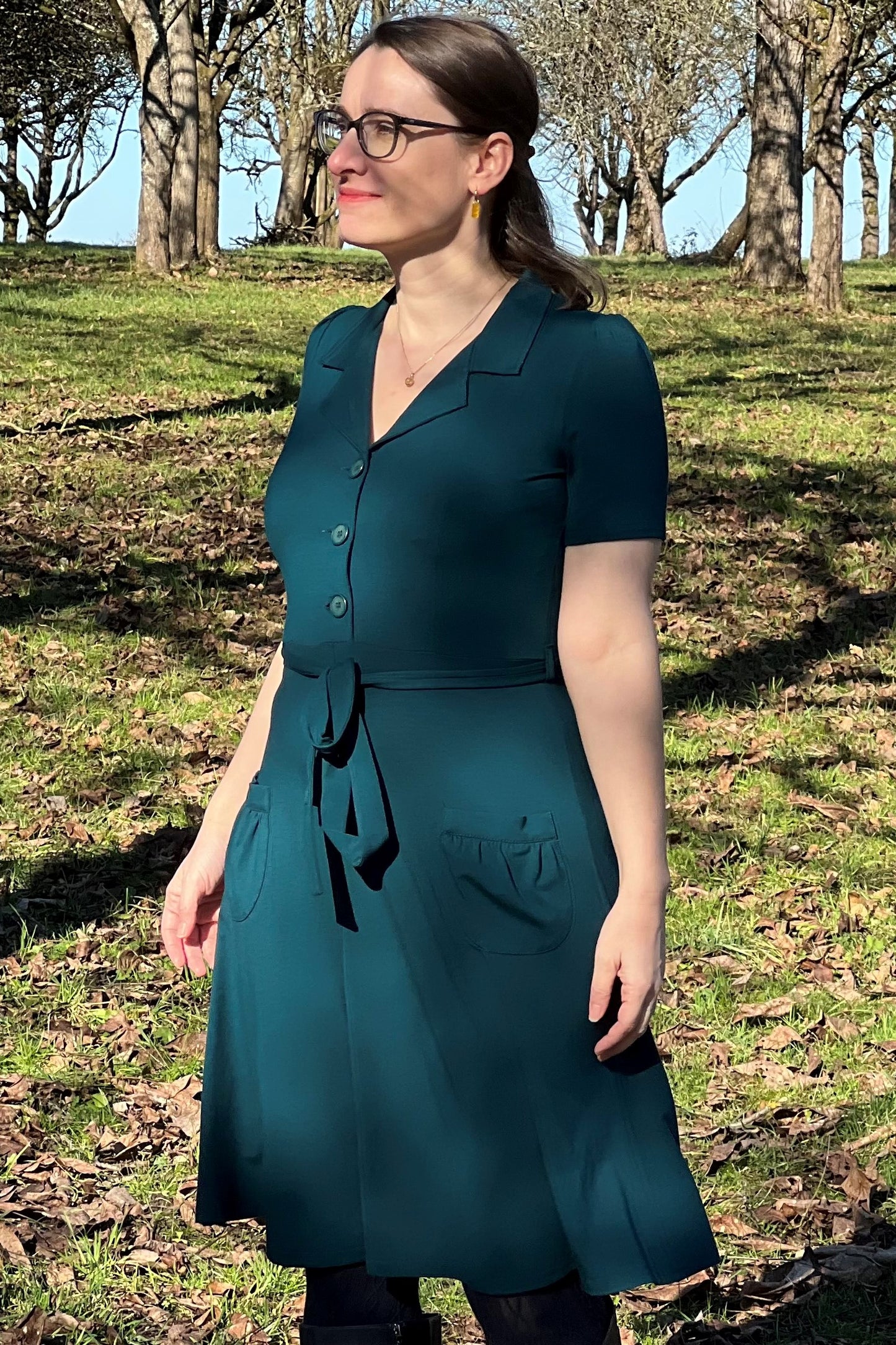 Revers Dress Tricot Deluxe, Petrolgrün