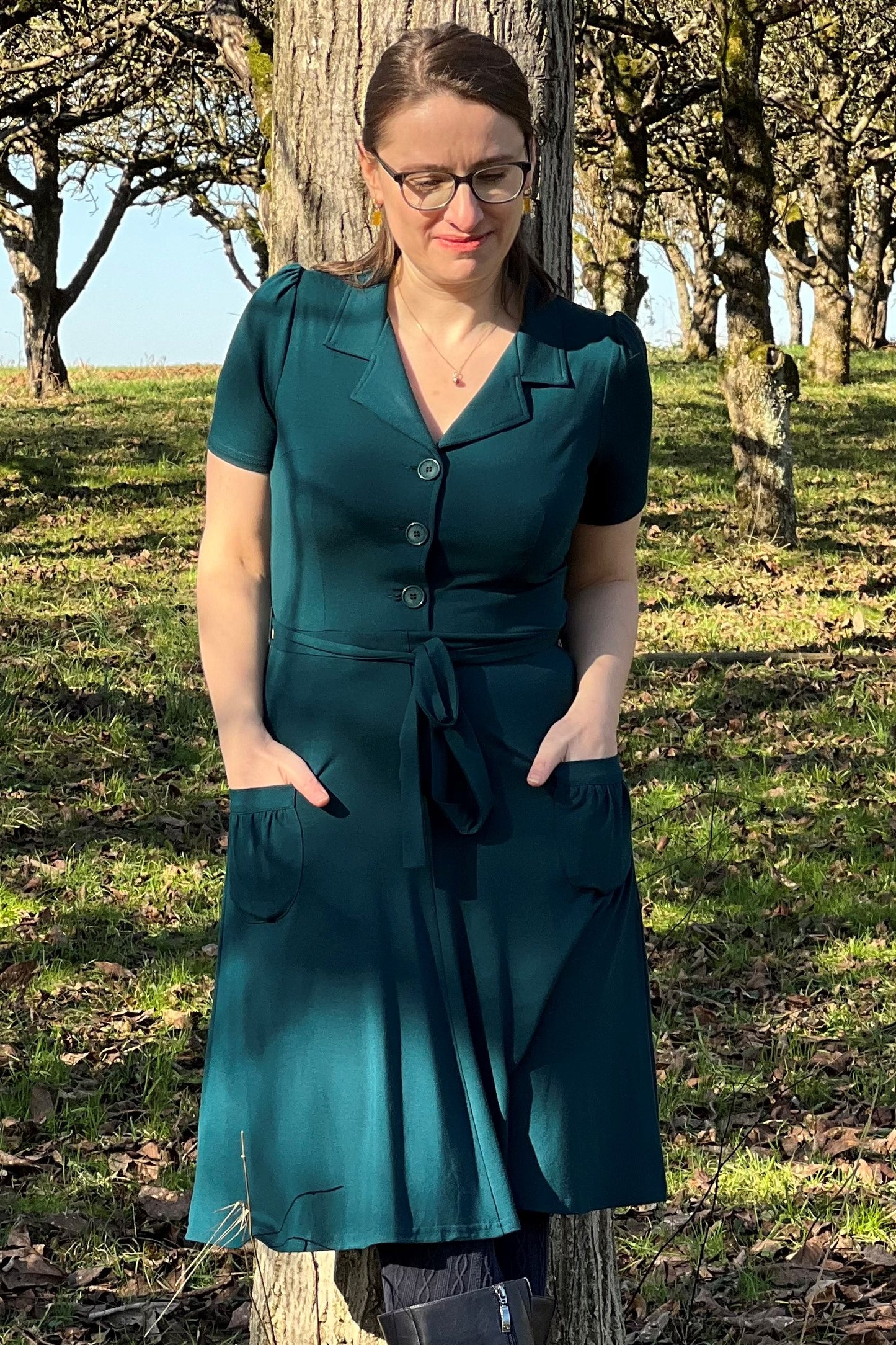 Revers Dress Tricot Deluxe, Petrolgrün
