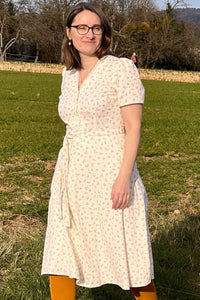 Magnolia Dress Cotton Bouquet Red, Ecru