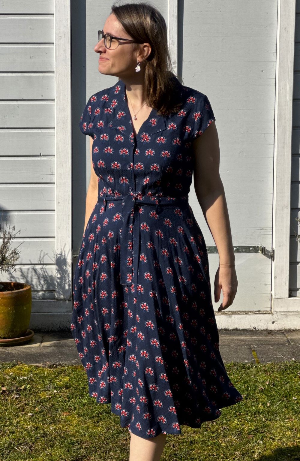 Midi-Kleid Retroblumen, Peacock