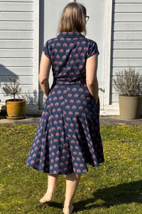 Midi-Kleid Retroblumen, Peacock