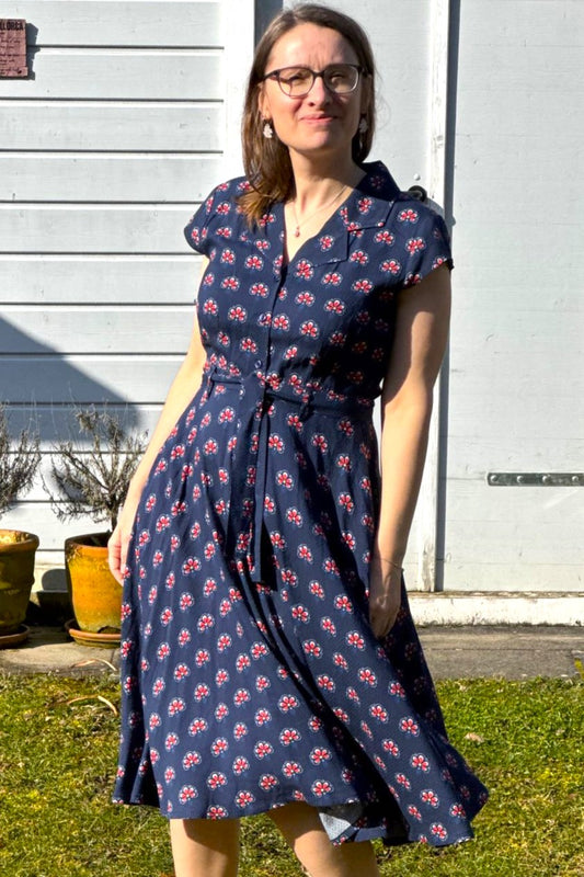 Midi-Kleid Retroblumen, Peacock
