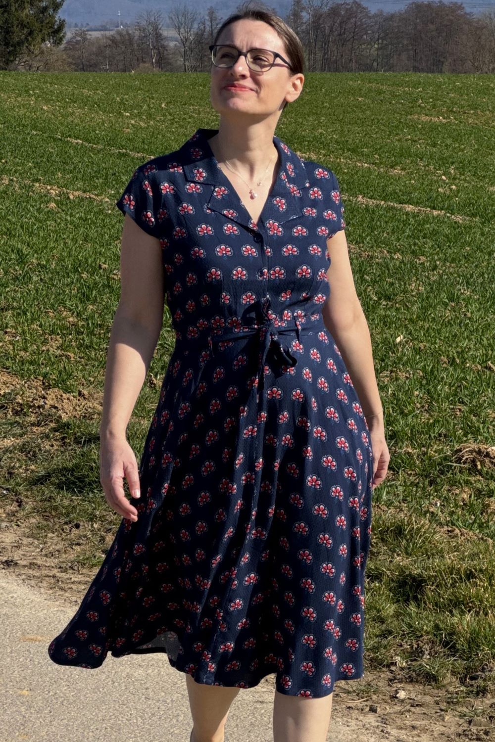 Midi-Kleid Retroblumen, Peacock