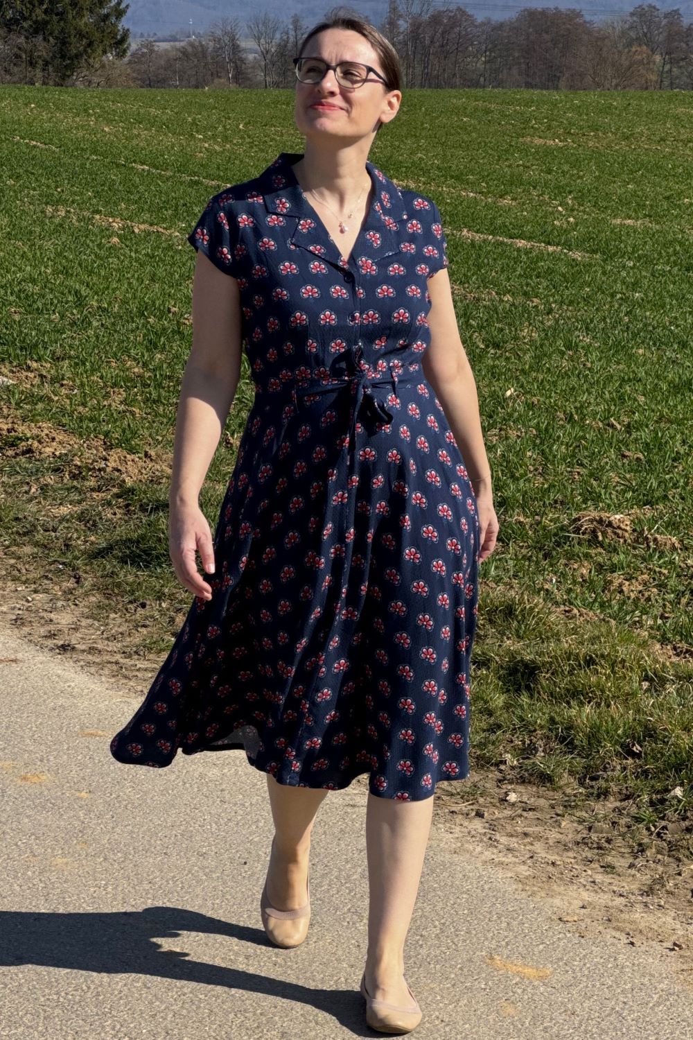 Midi-Kleid Retroblumen, Peacock