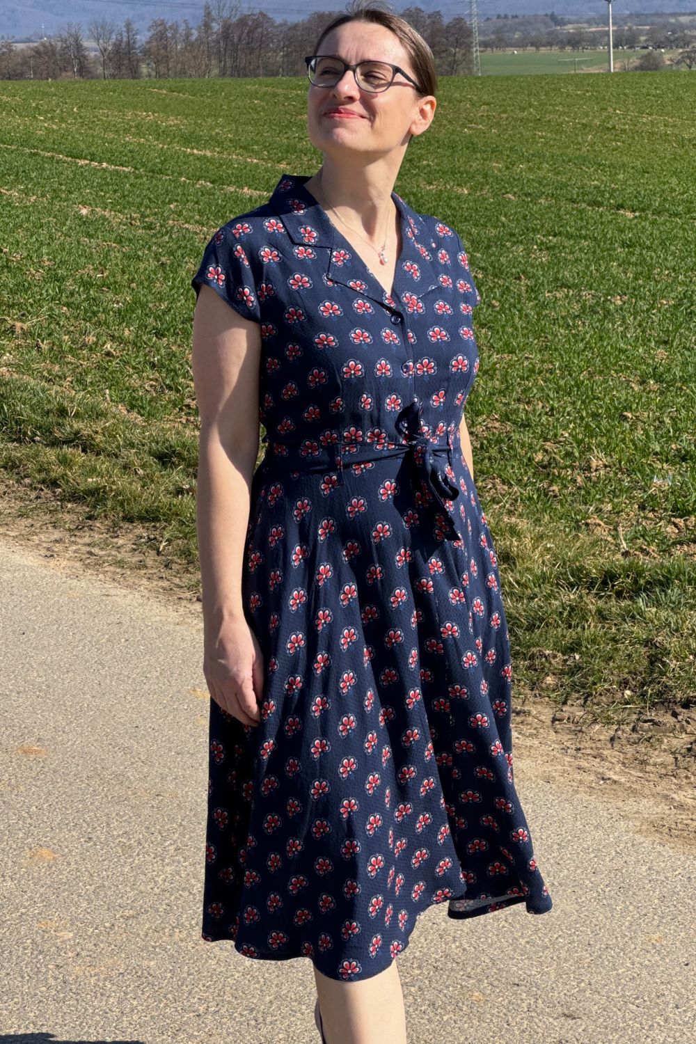 Midi-Kleid Retroblumen, Peacock