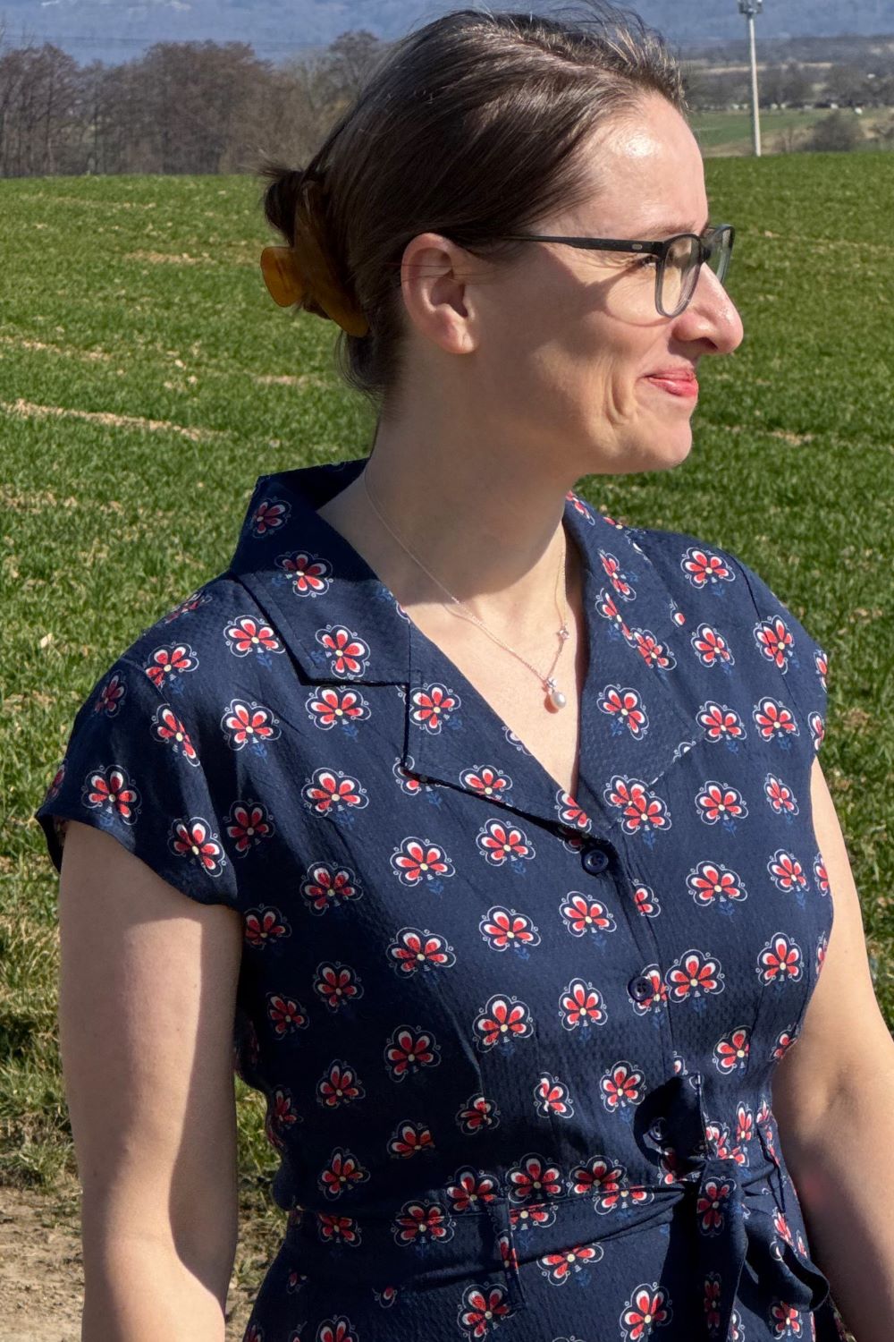 Midi-Kleid Retroblumen, Peacock