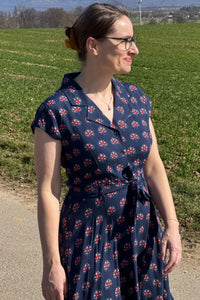 Midi-Kleid Retroblumen, Peacock