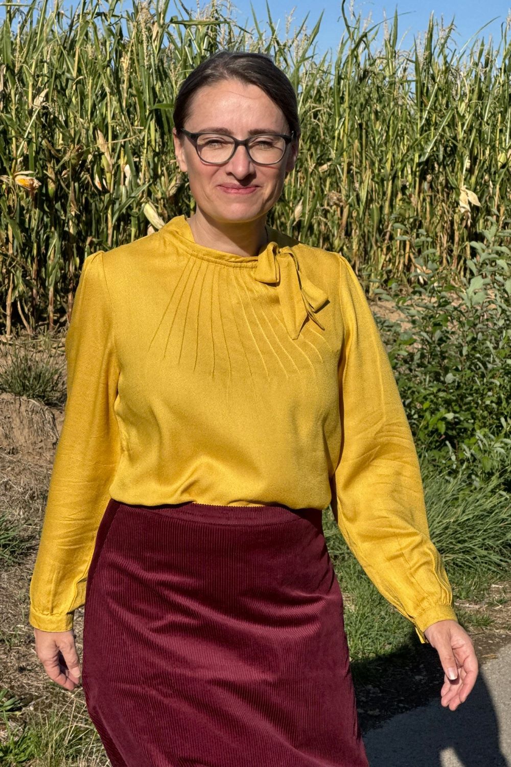 Schleifenbluse, Honey - Schluppenbluse langarm in Honiggelb