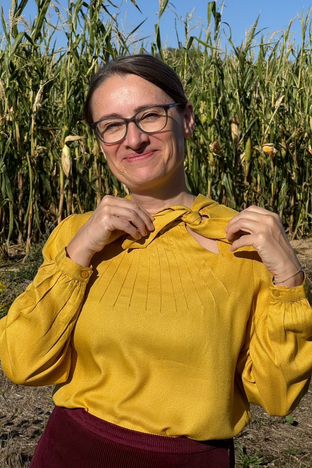 Schleifenbluse, Honey - Schluppenbluse langarm in Honiggelb
