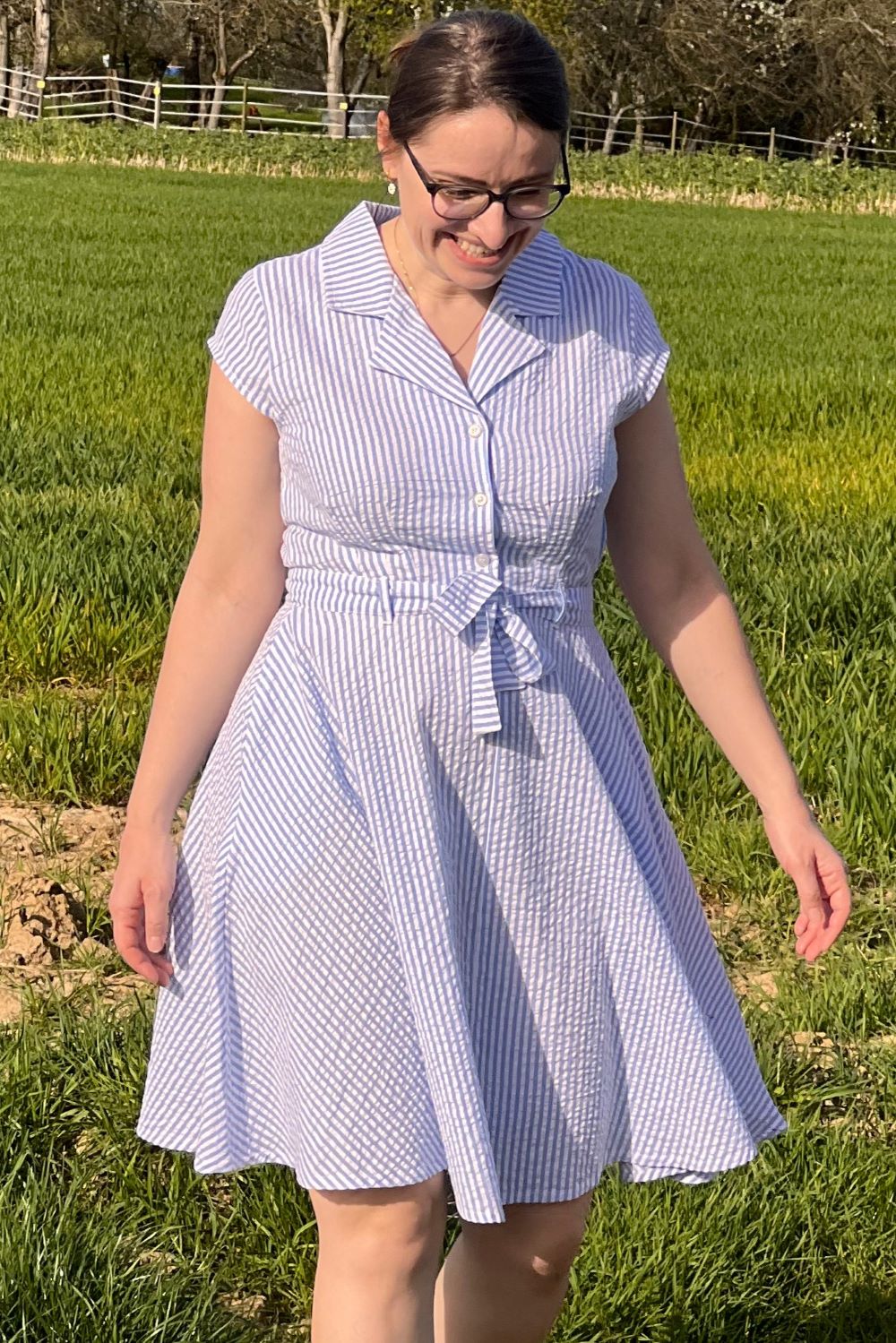 gestreiftes Kleid Ava Short, Seersucker Blue