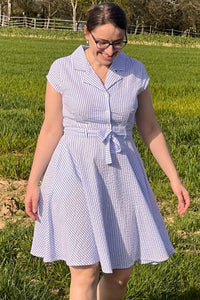 gestreiftes Kleid Ava Short, Seersucker Blue