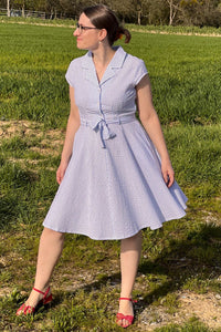 gestreiftes Kleid Ava Short, Seersucker Blue