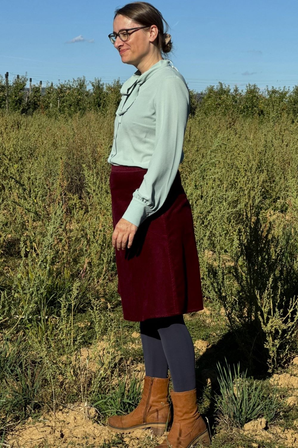 Ruffle Blouse, Mint Bubble Chiffon - Schluppenbluse langarm in Mint